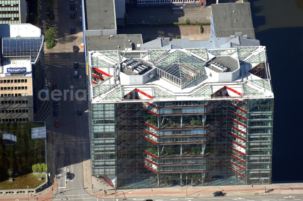 Aerial image Hamburg - Blick auf Büro- und Geschäftsgebäude in Hammerbrook, Heidenkampsweg 58. Ansprechpartner: CORPUS SIREO, Asset Management GmbH, An der Welle 3, 60322 Frankfurt am Main, Tel. +49(0)69 48005 0, Fax +49(0)69 48005 102, Email: frankfurt@corpussireo.com