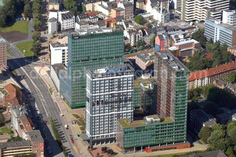 Hamburg from the bird's eye view: Blick auf Büro- und Geschäftsgebäude in Sankt Georg, Anschrift: Beim Strohhause 17-31. Ansprechpartner: CORPUS SIREO, Asset Management GmbH, An der Welle 3, 60322 Frankfurt am Main, Tel. +49(0)69 48005 0, Fax +49(0)69 48005 102, Email: frankfurt@corpussireo.com