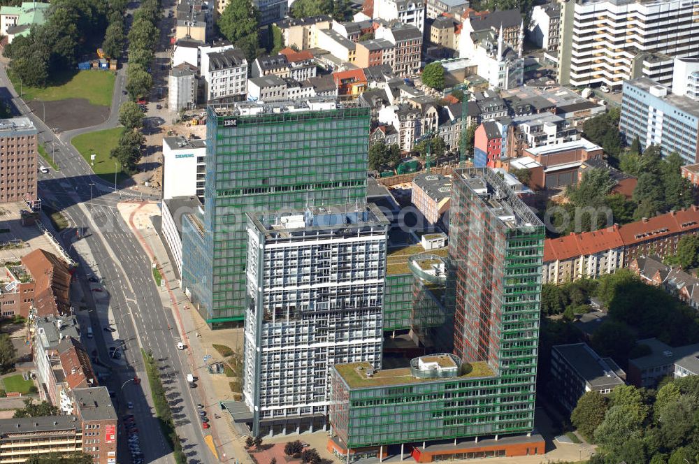 Aerial image Hamburg - Blick auf Büro- und Geschäftsgebäude in Sankt Georg, Anschrift: Beim Strohhause 17-31. Ansprechpartner: CORPUS SIREO, Asset Management GmbH, An der Welle 3, 60322 Frankfurt am Main, Tel. +49(0)69 48005 0, Fax +49(0)69 48005 102, Email: frankfurt@corpussireo.com