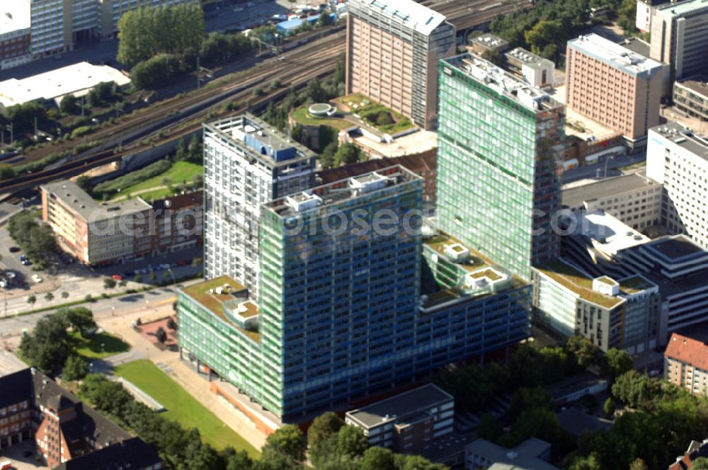 Hamburg from the bird's eye view: Blick auf Büro- und Geschäftsgebäude in Sankt Georg, Anschrift: Beim Strohhause 17-31. Ansprechpartner: CORPUS SIREO, Asset Management GmbH, An der Welle 3, 60322 Frankfurt am Main, Tel. +49(0)69 48005 0, Fax +49(0)69 48005 102, Email: frankfurt@corpussireo.com