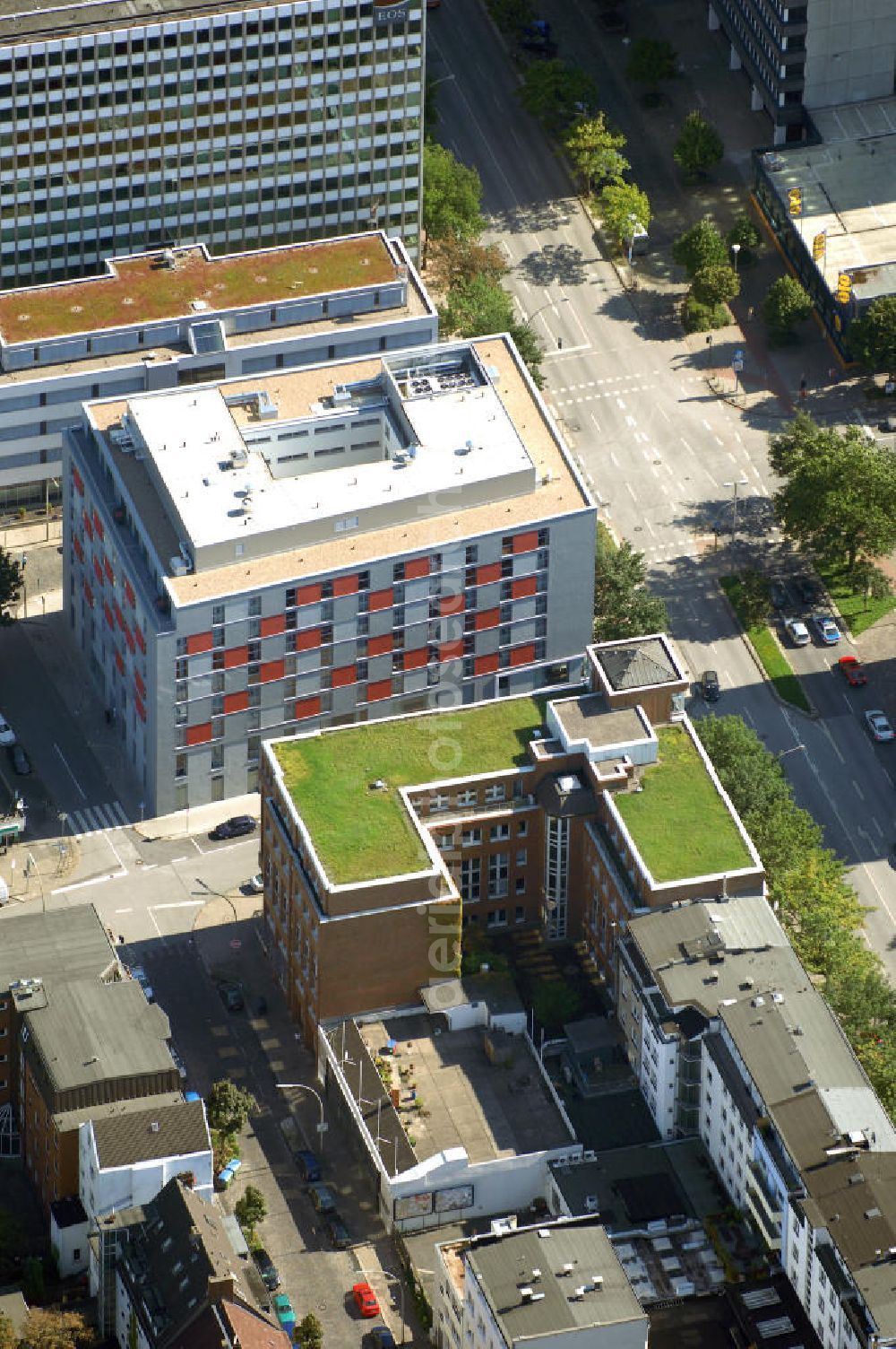 Hamburg from the bird's eye view: Blick auf Büro- und Geschäftsgebäude in Sankt Georg, Anschrift: Steindamm 55-59 Ecke Danziger Strasse. Ansprechpartner: CORPUS SIREO, Asset Management GmbH, An der Welle 3, 60322 Frankfurt am Main, Tel. +49(0)69 48005 0, Fax +49(0)69 48005 102, Email: frankfurt@corpussireo.com