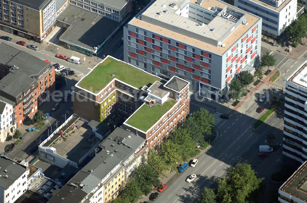 Aerial image Hamburg - Blick auf Büro- und Geschäftsgebäude in Sankt Georg, Anschrift: Steindamm 55-59 Ecke Danziger Strasse. Ansprechpartner: CORPUS SIREO, Asset Management GmbH, An der Welle 3, 60322 Frankfurt am Main, Tel. +49(0)69 48005 0, Fax +49(0)69 48005 102, Email: frankfurt@corpussireo.com