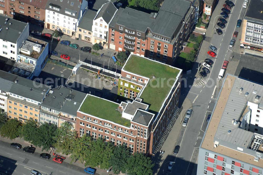 Aerial image Hamburg - Blick auf Büro- und Geschäftsgebäude in Sankt Georg, Anschrift: Steindamm 55-59 Ecke Danziger Strasse. Ansprechpartner: CORPUS SIREO, Asset Management GmbH, An der Welle 3, 60322 Frankfurt am Main, Tel. +49(0)69 48005 0, Fax +49(0)69 48005 102, Email: frankfurt@corpussireo.com