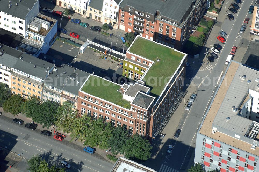 Aerial photograph Hamburg - Blick auf Büro- und Geschäftsgebäude in Sankt Georg, Anschrift: Steindamm 55-59 Ecke Danziger Strasse. Ansprechpartner: CORPUS SIREO, Asset Management GmbH, An der Welle 3, 60322 Frankfurt am Main, Tel. +49(0)69 48005 0, Fax +49(0)69 48005 102, Email: frankfurt@corpussireo.com