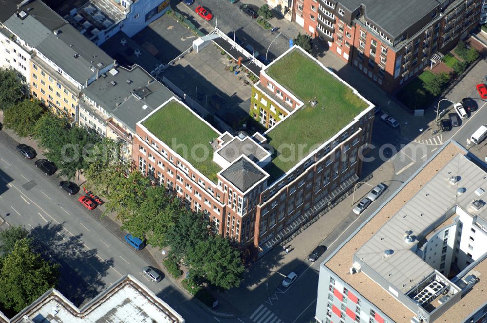 Hamburg from above - Blick auf Büro- und Geschäftsgebäude in Sankt Georg, Anschrift: Steindamm 55-59 Ecke Danziger Strasse. Ansprechpartner: CORPUS SIREO, Asset Management GmbH, An der Welle 3, 60322 Frankfurt am Main, Tel. +49(0)69 48005 0, Fax +49(0)69 48005 102, Email: frankfurt@corpussireo.com