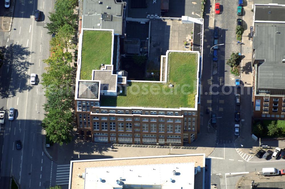 Aerial photograph Hamburg - Blick auf Büro- und Geschäftsgebäude in Sankt Georg, Anschrift: Steindamm 55-59 Ecke Danziger Strasse. Ansprechpartner: CORPUS SIREO, Asset Management GmbH, An der Welle 3, 60322 Frankfurt am Main, Tel. +49(0)69 48005 0, Fax +49(0)69 48005 102, Email: frankfurt@corpussireo.com