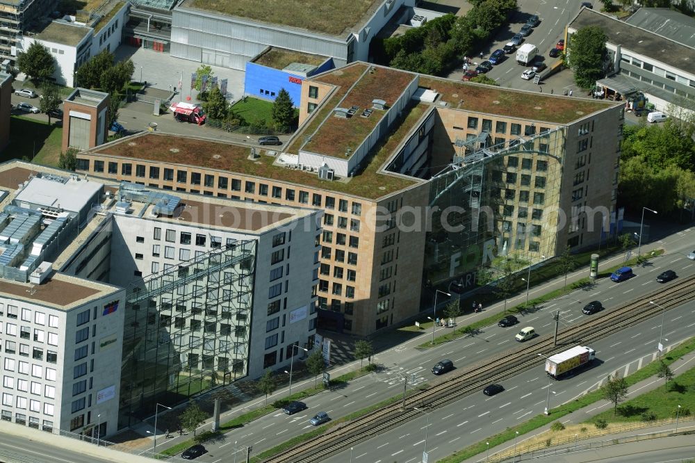 Stuttgart from above - Office building and shopping facilities in Stuttgart in the state of Baden-Wuerttemberg