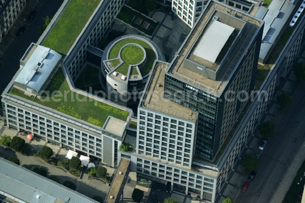 Aerial photograph Leipzig - Office and bank building complex in Loehrs Carré in Leipzig in the state of Saxony. Sachsen LB and Sparkasse Leipzig have their headquarters in the highrise