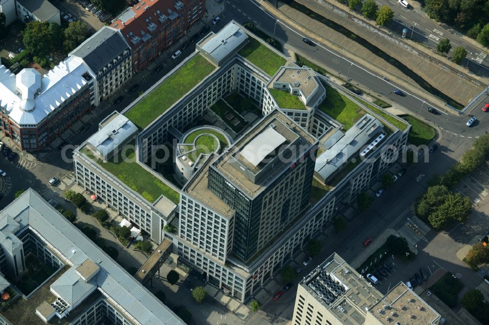 Leipzig from above - Office and bank building complex in Loehrs Carré in Leipzig in the state of Saxony. Sachsen LB and Sparkasse Leipzig have their headquarters in the highrise