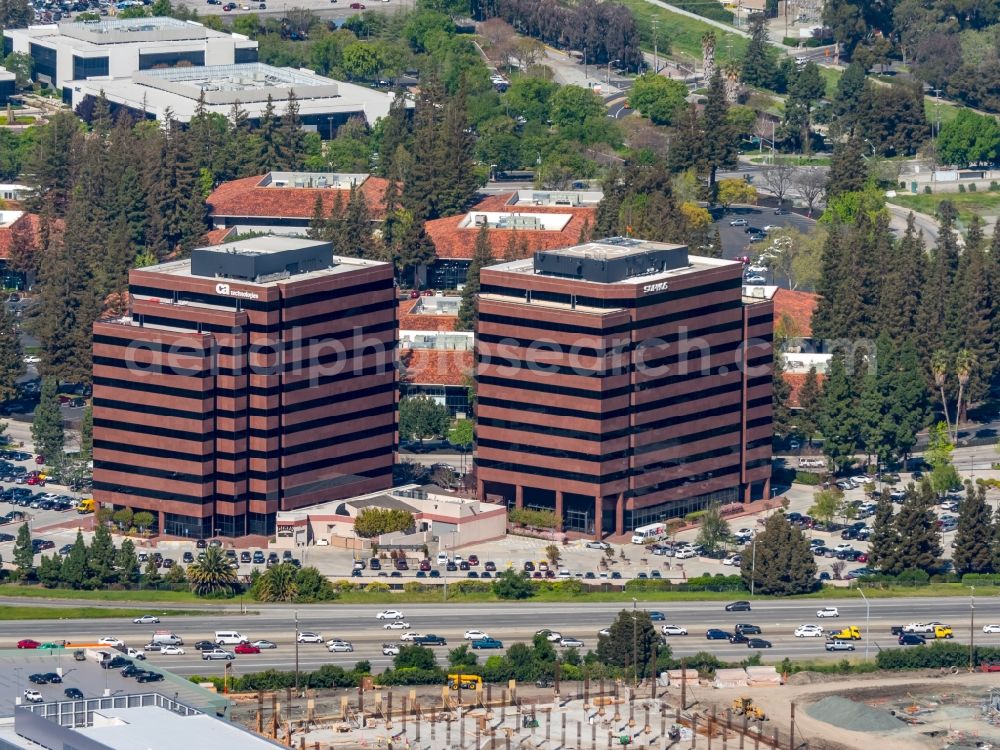 Aerial photograph Santa Clara - Office building complex with the companies CA Technologies Inc and Outforce in Silicon Valley in Santa Clara in California in the USA