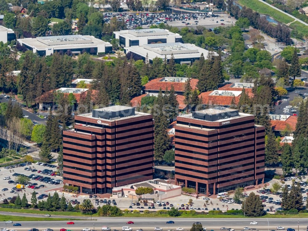 Santa Clara from above - Office building complex with the companies CA Technologies Inc and Outforce in Silicon Valley in Santa Clara in California in the USA