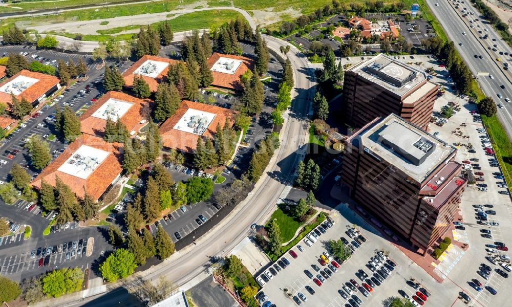 Aerial image Santa Clara - Office building complex with the companies CA Technologies Inc and Outforce in Silicon Valley in Santa Clara in California in the USA