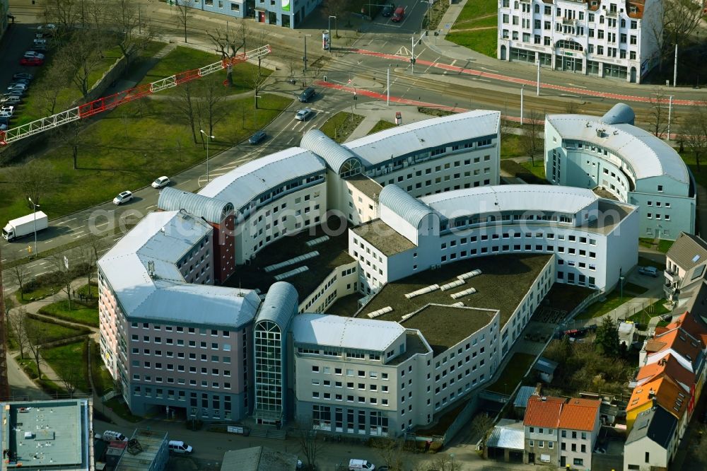 Erfurt from above - Office building zwischen Johannesstrasse and Wallstrasse in the district Altstadt in Erfurt in the state Thuringia, Germany