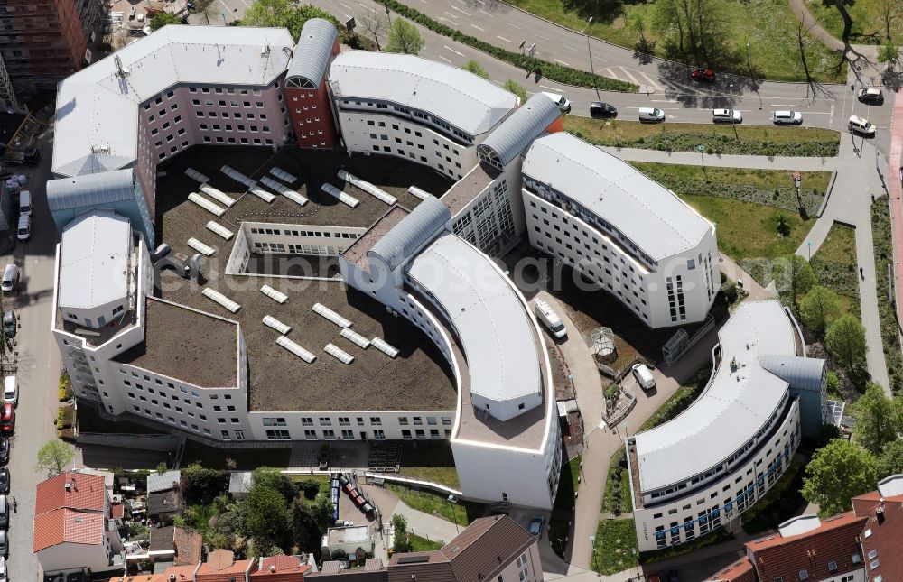 Erfurt from the bird's eye view: Office building zwischen Johannesstrasse and Wallstrasse in the district Altstadt in Erfurt in the state Thuringia, Germany