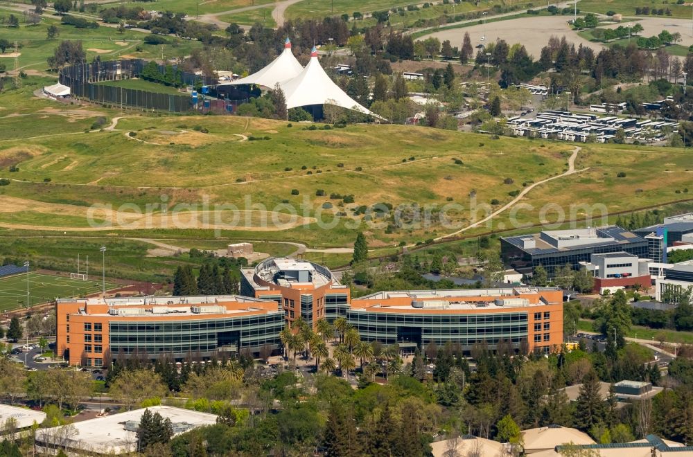 Mountain View from above - Office building complex Googleplex with the company headquarters of Google Inc. in Mountain View in Silicon Valley in California in the USA