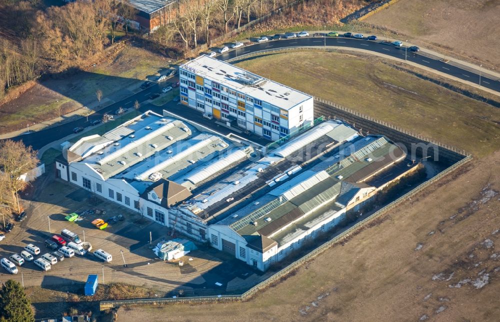 Bochum from above - Office buildings and the lab workshops of the AUKTORA are in the energy efficiency centre to the Lothringer Allee on the former BOGESTRA depot in the district of Hiltrop in Bochum in the federal state North Rhine-Westphalia