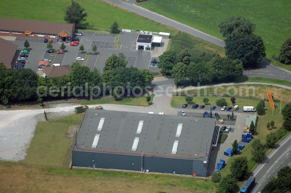 Aerial photograph Bergkamen - Rünthe - Bürogebäude mit Logistikzentrum der Finnveden Bulten GmbH, Industriestr. 20, 59192 Bergkamen-Rünthe, Tel. +49(0)2389 782-0, Fax +49(0)2389 782-43; Vermietung / Verwaltung: Unternehmensgruppe Markus Gerold, An der Vaerstbrücke 1, 59425 Unna, Tel. +49(0)2303 25036-26, Fax +49(0)2303 25036-27, E-Mail: info@markus-gerold.de