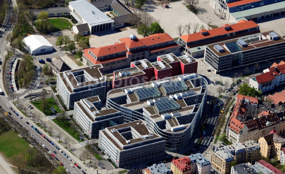 München from the bird's eye view: View of office buildings in Munich in the state Bavaria