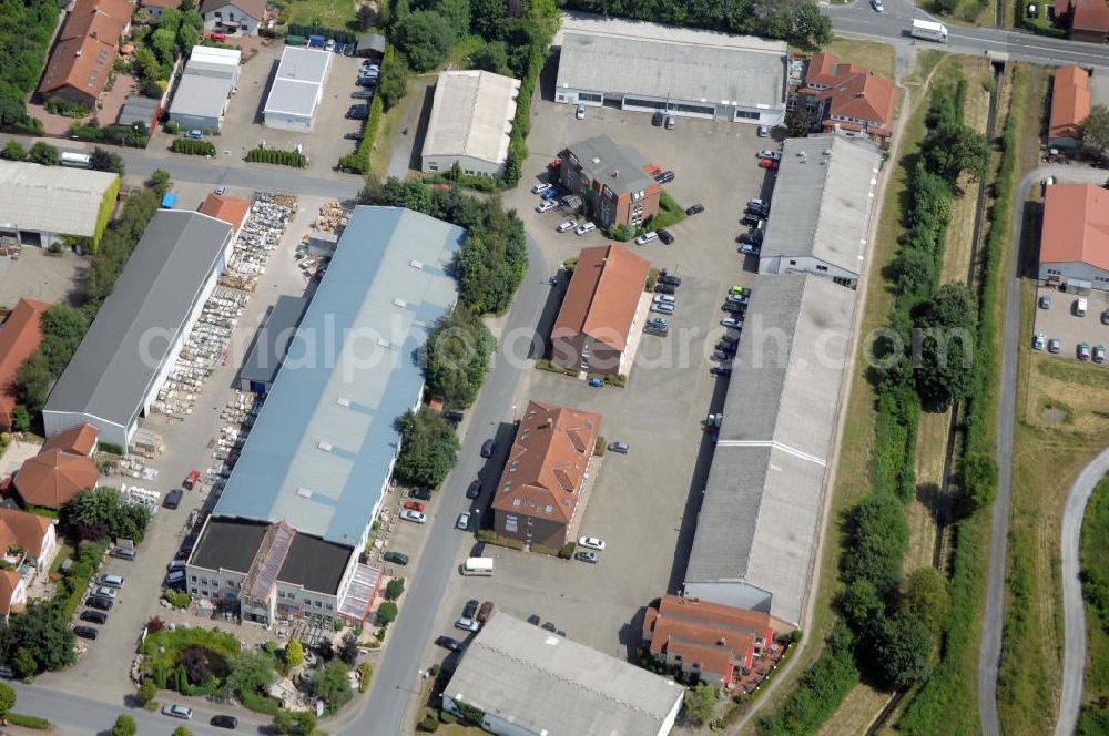 Kamen-Heeren from the bird's eye view: Bürogebäude und Produktionshallen im Gewerbegebiet Südfeld / Widestrasse. Adresse: Südfeld, 59174 Kamen-Heeren; Vermietung / Verwaltung: Unternehmensgruppe Markus Gerold, An der Vaerstbrücke 1, 59425 Unna, Tel. +49(0)2303 25036-26, Fax +49(0)2303 25036-27, E-Mail: info@markus-gerold.de