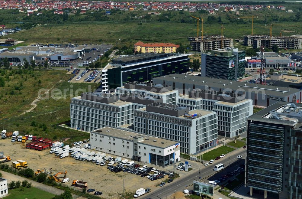 Bukarest from the bird's eye view: View of the the office building Swan Office & Technology Park in Bucharest in Romania