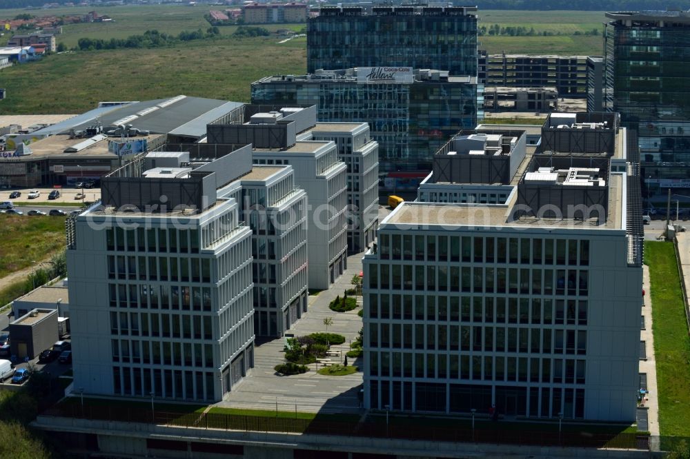 Bukarest from the bird's eye view: View of the the office building Swan Office & Technology Park in Bucharest in Romania