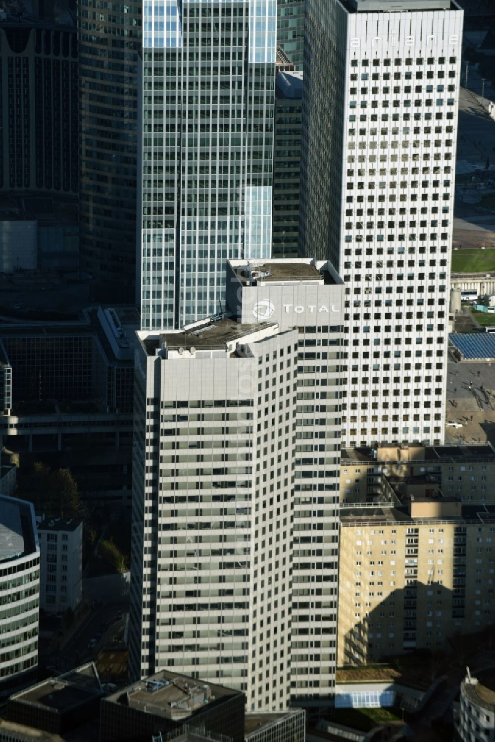 Paris from above - Office building of Total in the highrise quarter La Defense in Paris in Ile-de-France, France