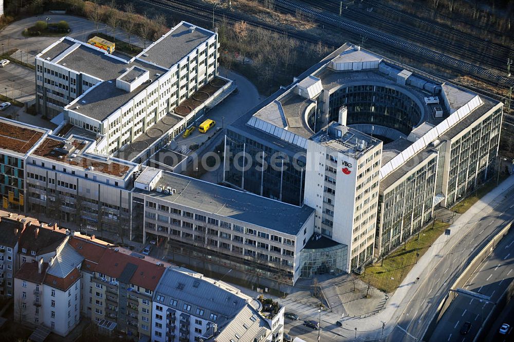 München from above - View of the office building of the Verwaltungs-Berufsgenossenschaft on Ridler St. in Munich / Schwantalerhöhe