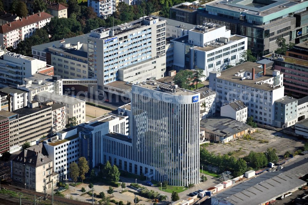 Frankfurt am Main from the bird's eye view: Company domicile of the publishing group dfv st the street Mainzer Strasse in the district Gallus in Frankfurt at the Main in Hesse