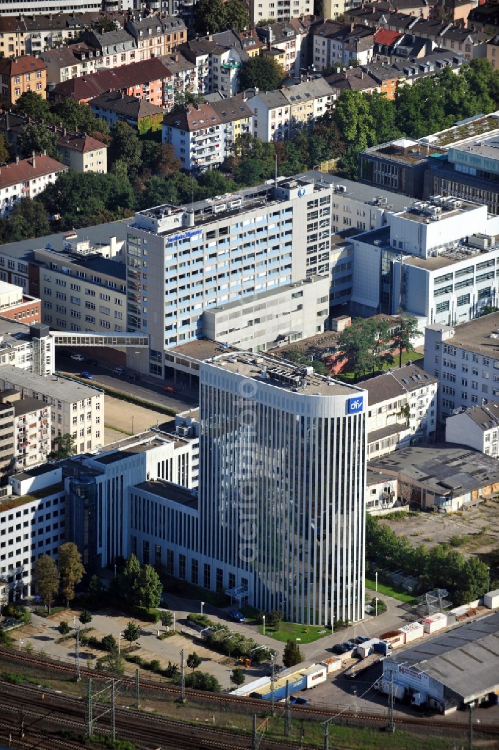 Aerial image Frankfurt am Main - Company domicile of the publishing group dfv st the street Mainzer Strasse in the district Gallus in Frankfurt at the Main in Hesse