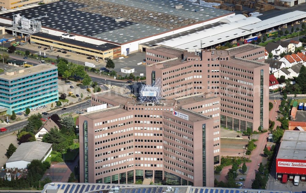 Hessen from the bird's eye view: Office buildings between the streets Gutenbergstrasse and Waldstrasse in Weiterstadt in the state Hesse