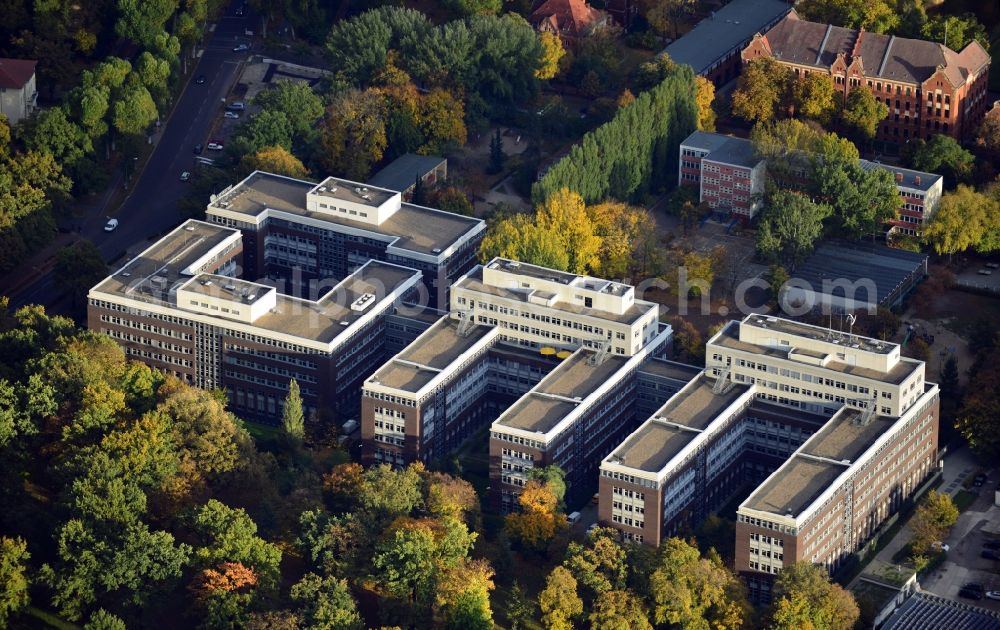 Berlin from above - View of an office building complex of the energy company Vattenfall at Puschkinalle in Berlin - Alt- Treptow