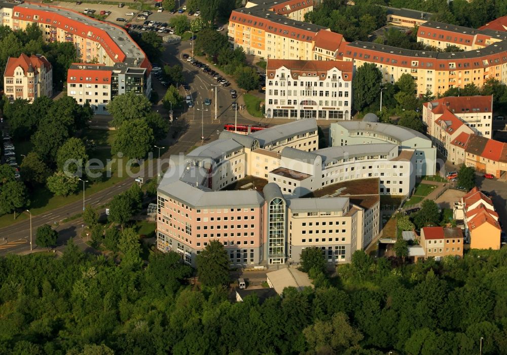 Aerial photograph Erfurt - At the edge of the old town of Erfurt in Thuringia, the last few years, an office complex at the Yuri Gagarin-Ring. Here companies, political parties, governments and clubs near to the city center fully equipped modern premises rented