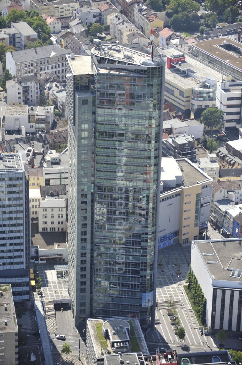 Offenbach am Main from above - City Tower skyscraper office biuling in Offenbach