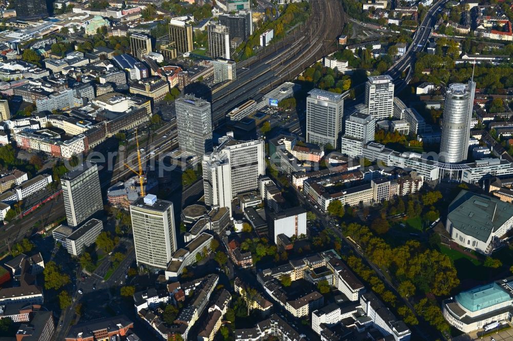 Essen from above - View of office towers in Essen in the state North Rhine-Westphalia