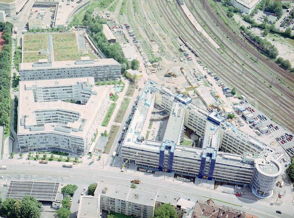 Aerial photograph München - Haidhausen - Bürokomplex Einstein 1 und 2 der HVB - Projekt GmbH an der Grillparzer Straße in München - Haidhausen.