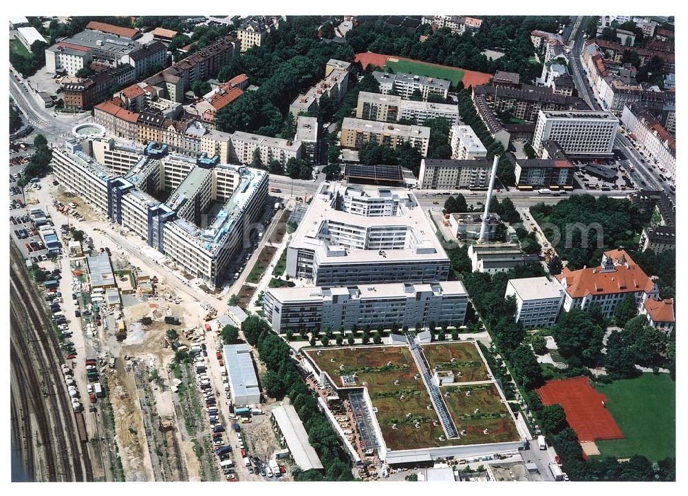 Aerial photograph München - Haidhausen - Bürokomplex Einstein 1 und 2 der HVB - Projekt GmbH an der Grillparzer Straße in München - Haidhausen.