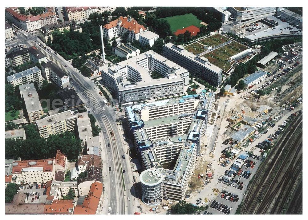 Aerial photograph München - Haidhausen - Bürokomplex Einstein 1 und 2 der HVB - Projekt GmbH an der Grillparzer Straße in München - Haidhausen.