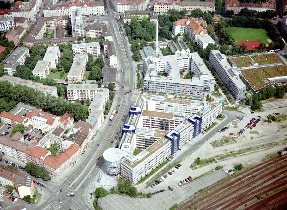 Aerial photograph München - Bürokomplex Einstein 1 und 2 der HVB - Projekt GmbH an der Grillparzer Straße in München - Haidhausen.