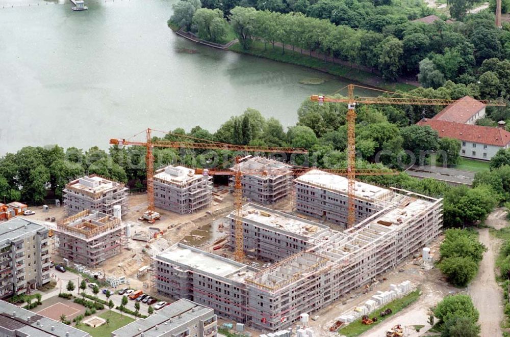 Berlin Hohenschönhausen from above - 25.06.1995 Bürokomplexbau Hohenschönhausen am Obersee