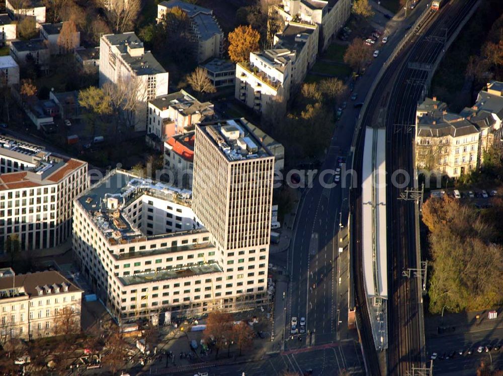 Aerial image Berlin - 19.11.2004 BERLIN Bürohochhaus mit Top-Hotel, Anschrift: Straße des 17. Juni 106 – 108. Das Bürohochhaus mit 4 Sterne+ Hotel und KPM-Quartier. Bavaria Objekt- und Baubetreuung GmbH, Kurfürstendamm 207-208, 10719 Berlin Tel.: +49. 30. 22 4 99. 515 Fax: +49. 30. 22 4 99. 175