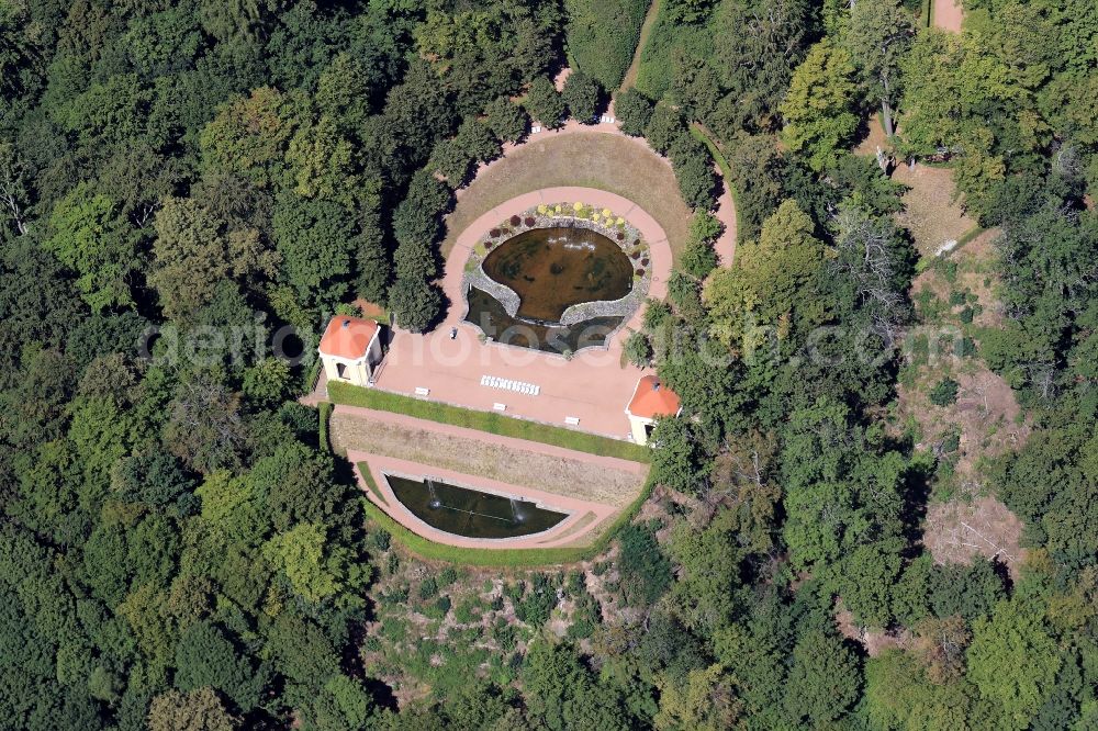 Lichtenwalde from the bird's eye view: Fountain ensemble in the park of the castle in Lichtenwalde in the state Saxony, Germany