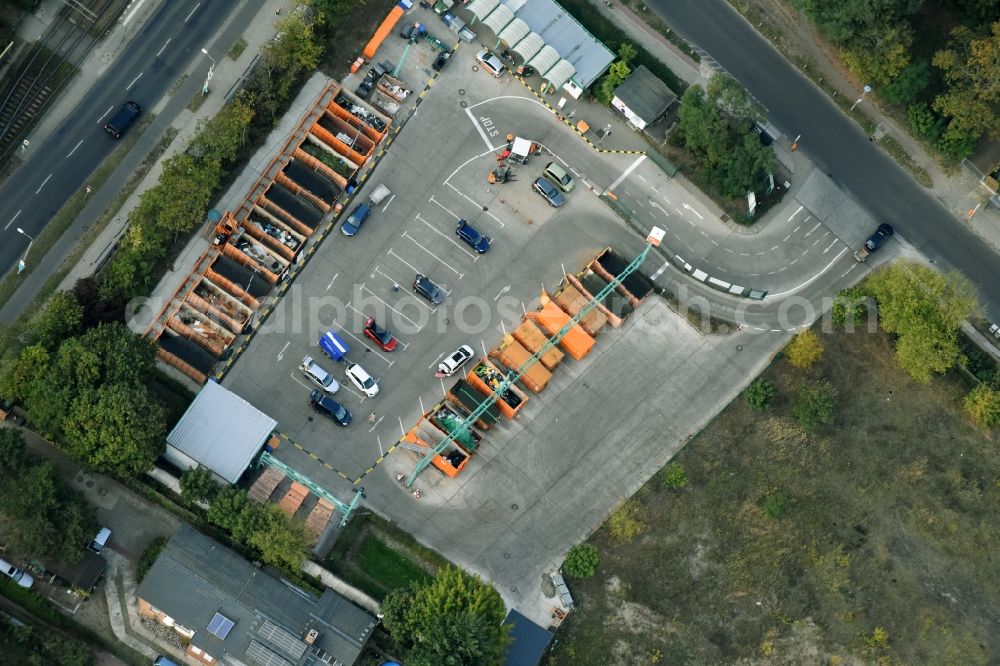 Berlin from above - BSR recycling yard at the street Rahsdorfer Strasse of the Berlin city cleaning company in the district Mahlsdorf of Berlin