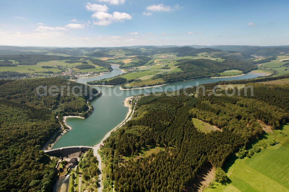 Diemelsee from the bird's eye view: Blick auf Buchenwälder am Nationalpark Diemelsee, einem Weltnaturerbegebiet der UNESCO. Beech forests in the National Park Diemelsee, a World Natural Heritage Site by UNESCO.