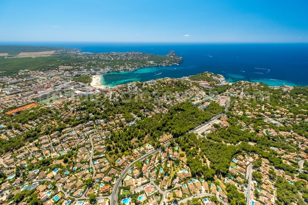 Calvia from above - Water surface at the bay along the sea coast of Balearic Sea in Calvia in Balearic Islands, Spain