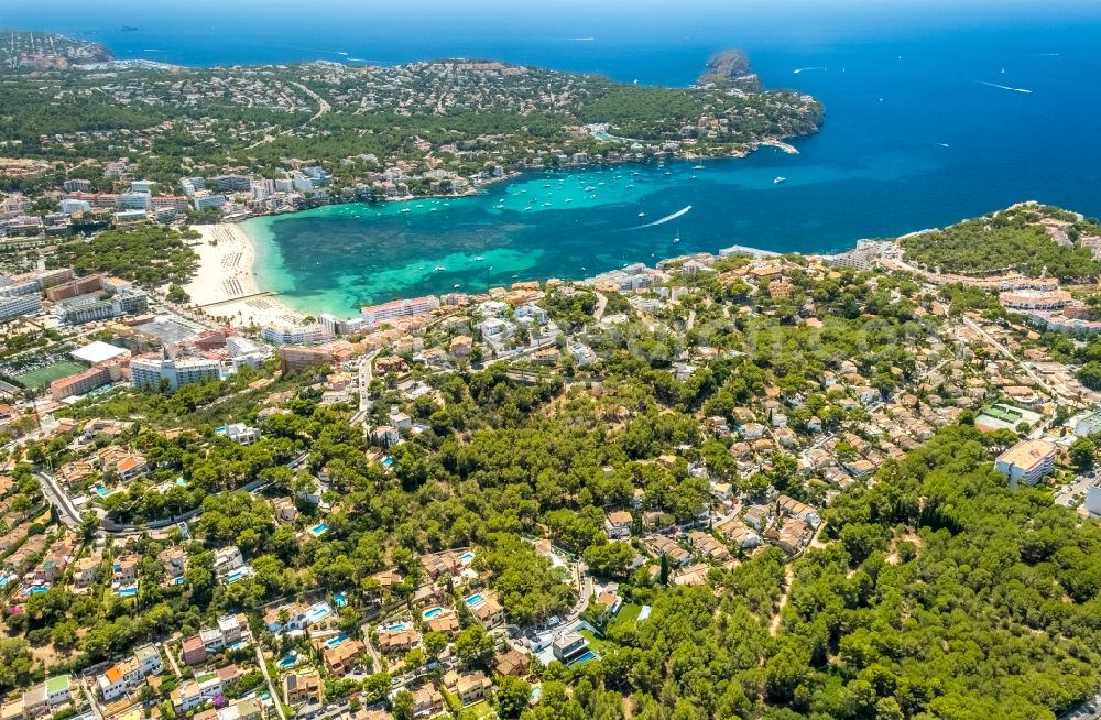 Calvia from the bird's eye view: Water surface at the bay along the sea coast of Balearic Sea in Calvia in Balearic Islands, Spain