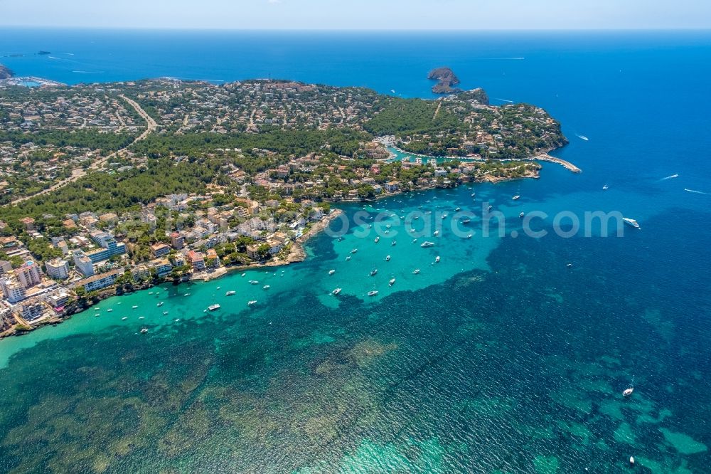 Aerial image Calvia - Water surface at the bay along the sea coast of Balearic Sea in Calvia in Balearic Islands, Spain