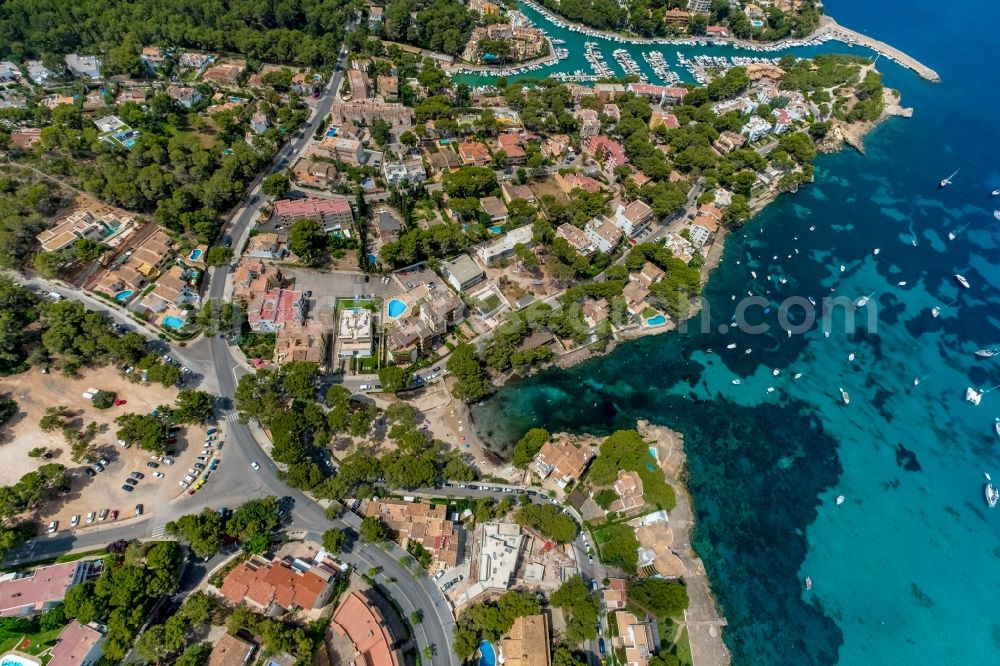 Aerial image Santa Ponsa - Water surface at the bay along the sea coast of Balearic Sea in Santa Ponsa in Islas Baleares, Spain