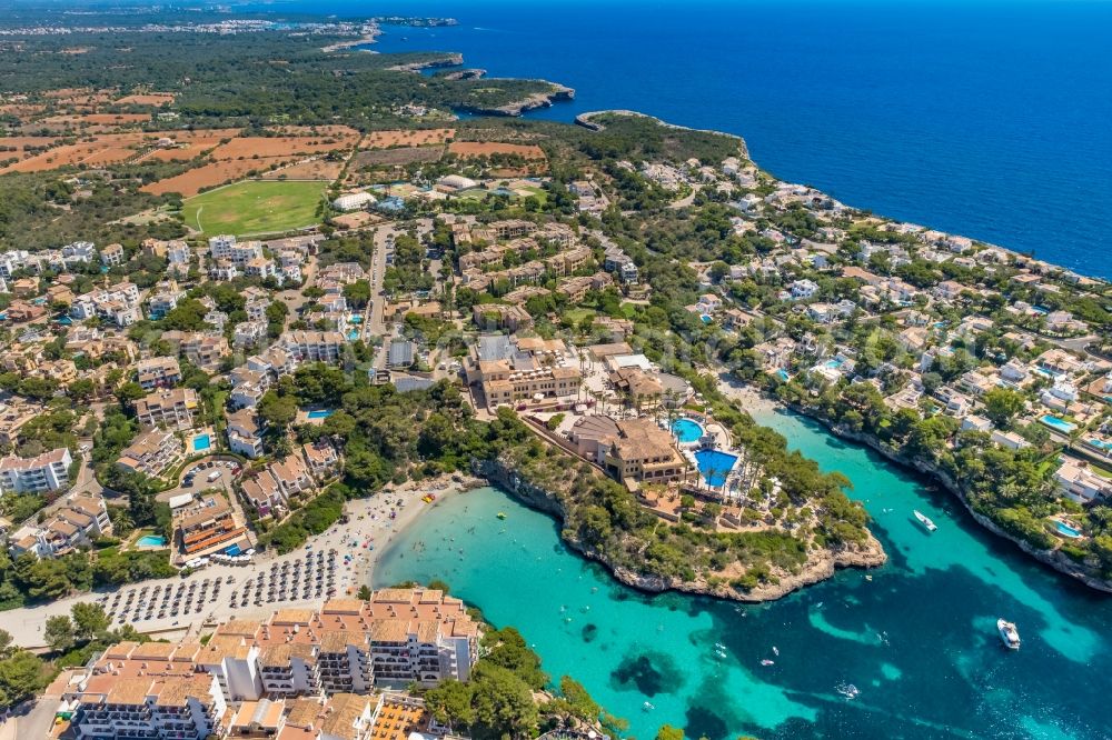 Cala Ferrera from the bird's eye view: Water surface at the bay along the sea coast in Cala Ferrera in Balearic island of Mallorca, Spain