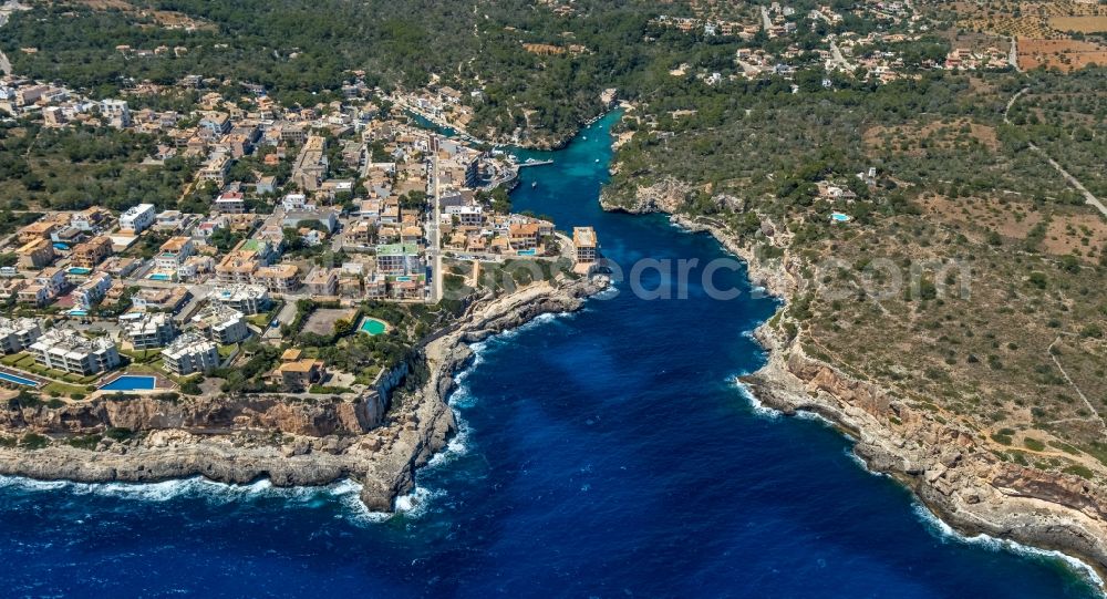 Cala Figuera from above - Water surface at the bay along the sea coast in Cala Figuera in Balearic island of Mallorca, Spain