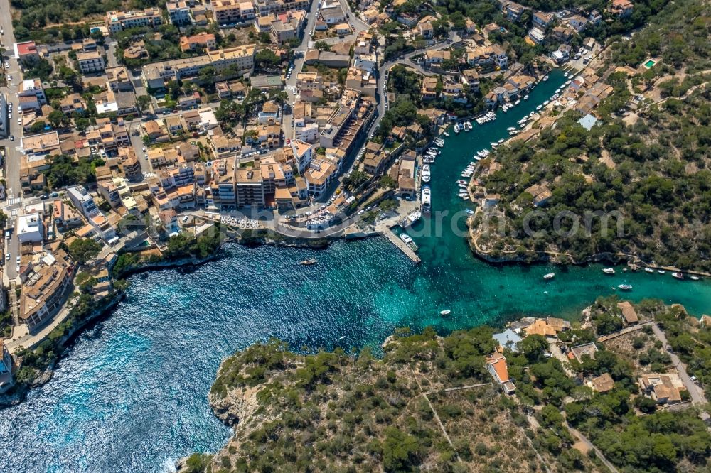 Cala Figuera from above - Water surface at the bay along the sea coast in Cala Figuera in Balearic island of Mallorca, Spain